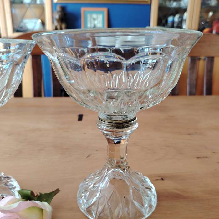 Vintage Clear Pressed Glass Footed Candy Dishes