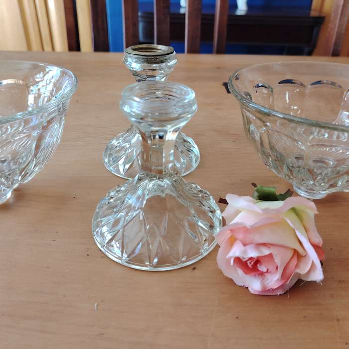 Vintage Clear Pressed Glass Footed Candy Dishes