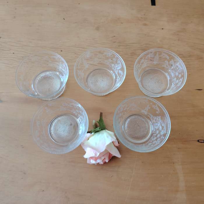 Five Vintage Crystal Etched Berry Dishes