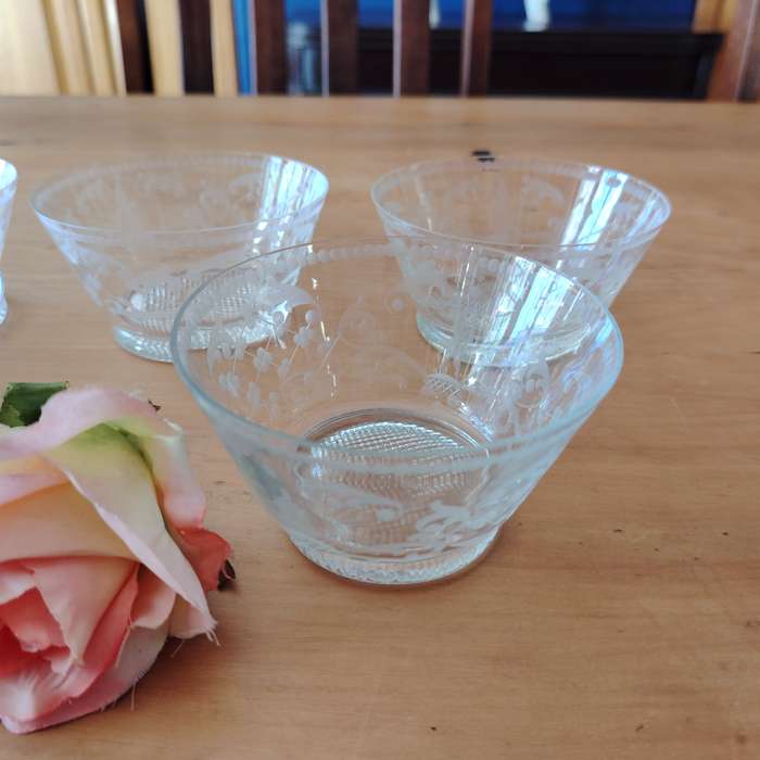 Five Vintage Crystal Etched Berry Dishes