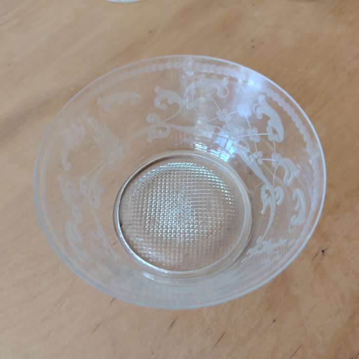 Five Vintage Crystal Etched Berry Dishes