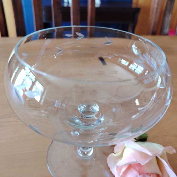 Vintage Crystal Etched Pedestal Candy Dish