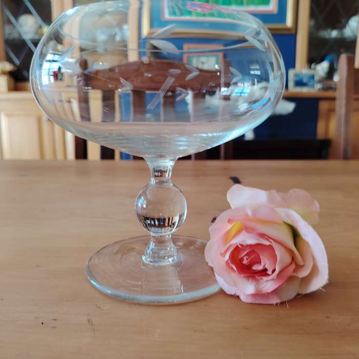 Vintage Crystal Etched Pedestal Candy Dish