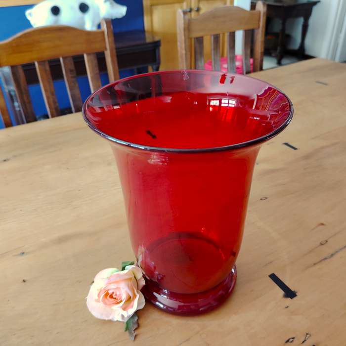 Large Deep Red Vintage Glass Vase