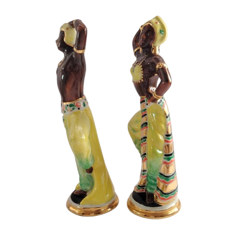 Pair of Ceramic Hand Painted Dancers with Gold Detail