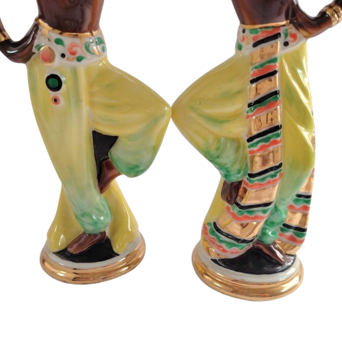 Pair of Ceramic Hand Painted Dancers with Gold Detail