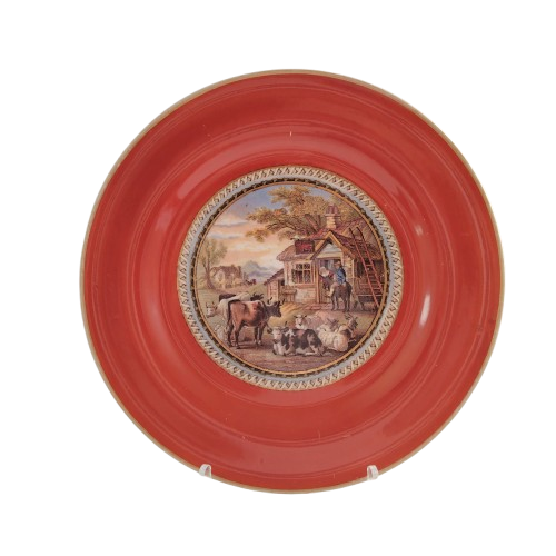 Early Prattware Plate The Red Bull Inn with cattle and sheep