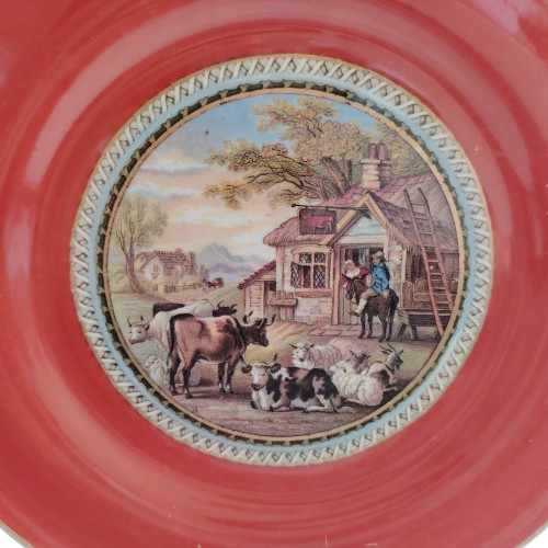 Early Prattware Plate The Red Bull Inn with cattle and sheep