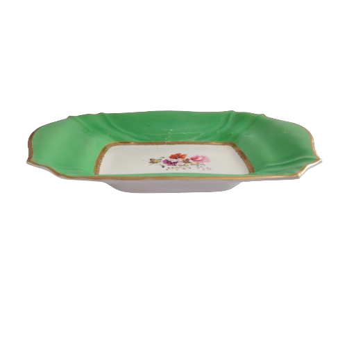 Antique Green and Gold Floral Platter Plate