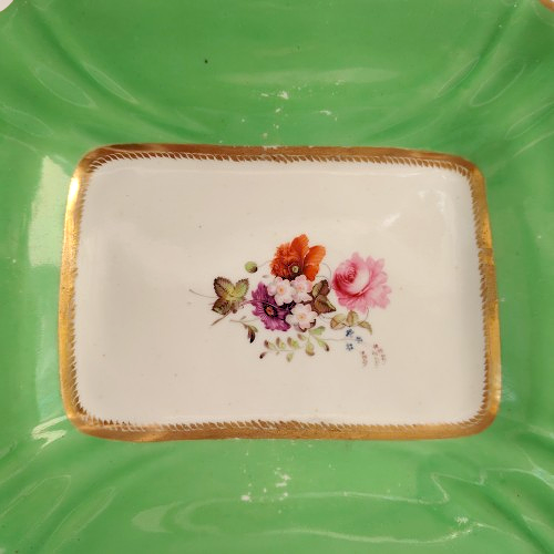 Antique Green and Gold Floral Platter Plate