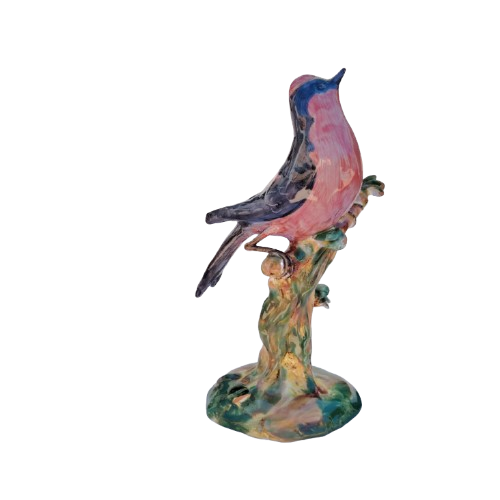 Hand Painted Italian Red Tanager Bird on Branch