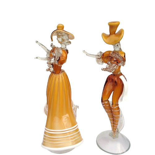 Mid Century Murano Art Glass Amber Couple Goldoni Venetian Figurines