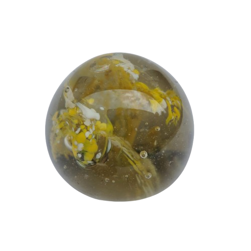 Vintage Round Yellow and White Art Glass Paperweight