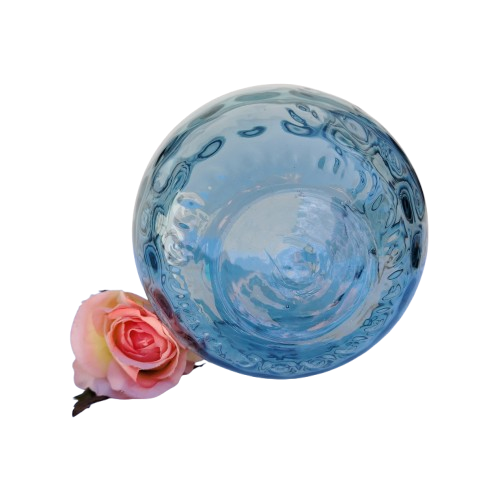 Ice Blue Glass Bubble Optic Thumbprint Round Vase