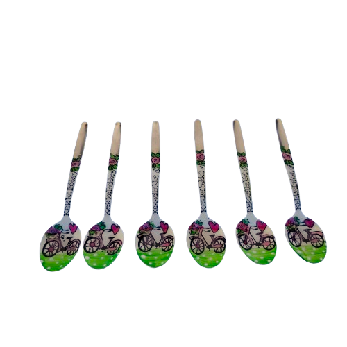 Six Hand Painted Cycling Kekkelbekke Teaspoons