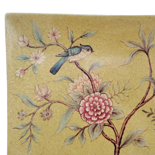 Square vintage Japanese ceramic plate with birds