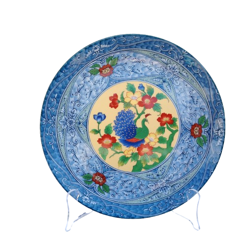 Imperial Imari Japanese Porcelain Blue Peacock Display Plate