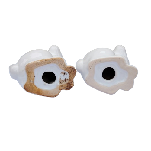 Pair White Ceramic Sitting Rabbit Hare Bunny