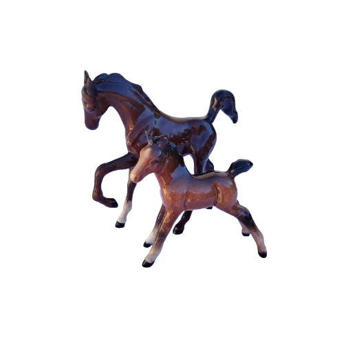 Two Brown Beswick Horses Foals Standing