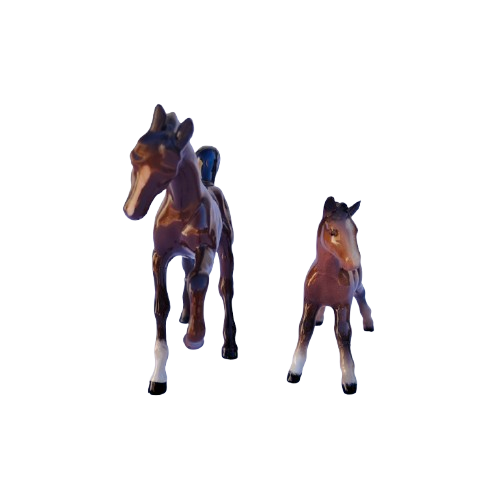 Two Brown Beswick Horses Foals Standing