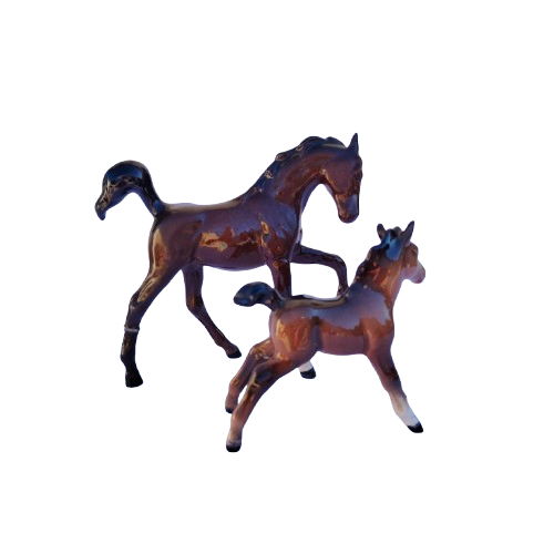 Two Brown Beswick Horses Foals Standing