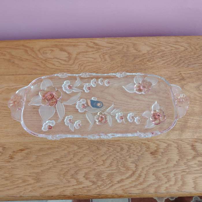 Walther Glass Trinket Pink Serving Platter tray Flower Pattern
