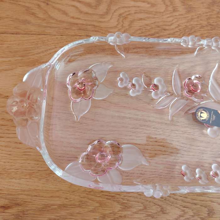 Walther Glass Trinket Pink Serving Platter tray Flower Pattern