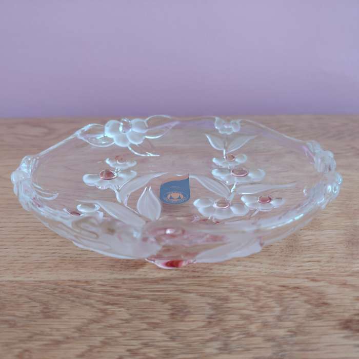Walther Glass Trinket Pink dish bowl Flower Pattern