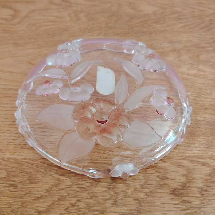 Walther Glass Trinket Pink dish bowl Flower Pattern