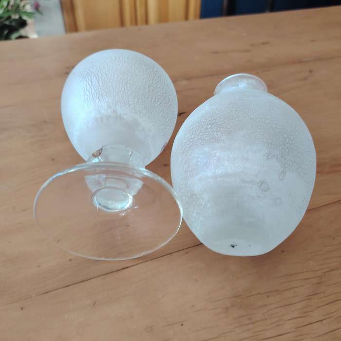 Two Frosted and Clear Glass Round and Stemmed Vases