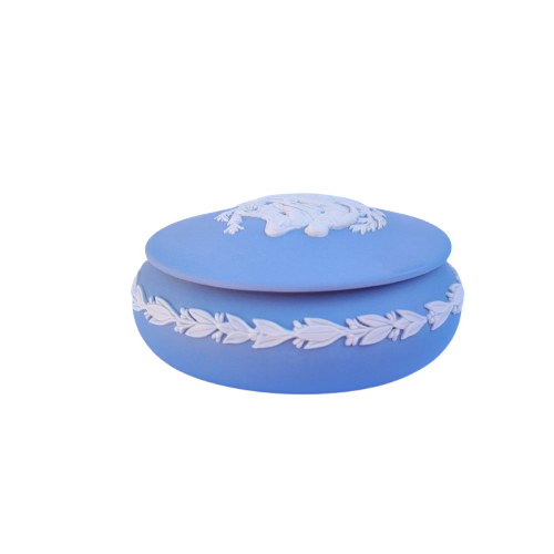 Vintage Wedgwood Blue Jasperware Oval Trinket Box