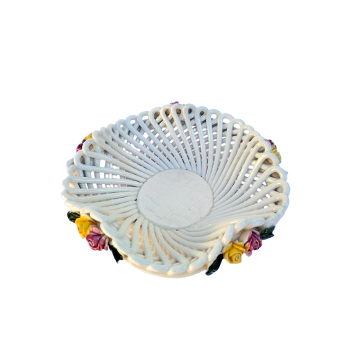 Vintage Italian Lattice Ceramic Floral Bowl Made it Italy