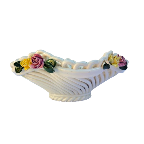 Vintage Italian Lattice Ceramic Floral Bowl Made it Italy