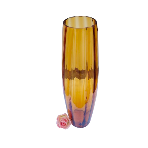 Huge Amber Italian Empoli Glass Ribbed Cylinder Vase
