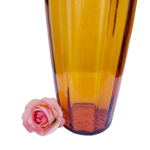 Huge Amber Italian Empoli Glass Ribbed Cylinder Vase