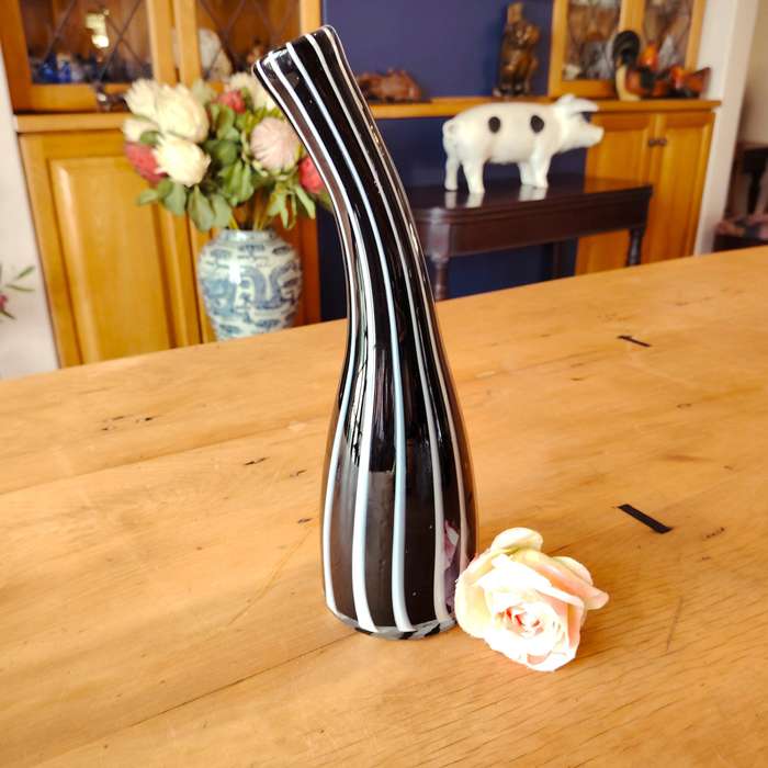 Murano stunning zebra striped design in black and white vase