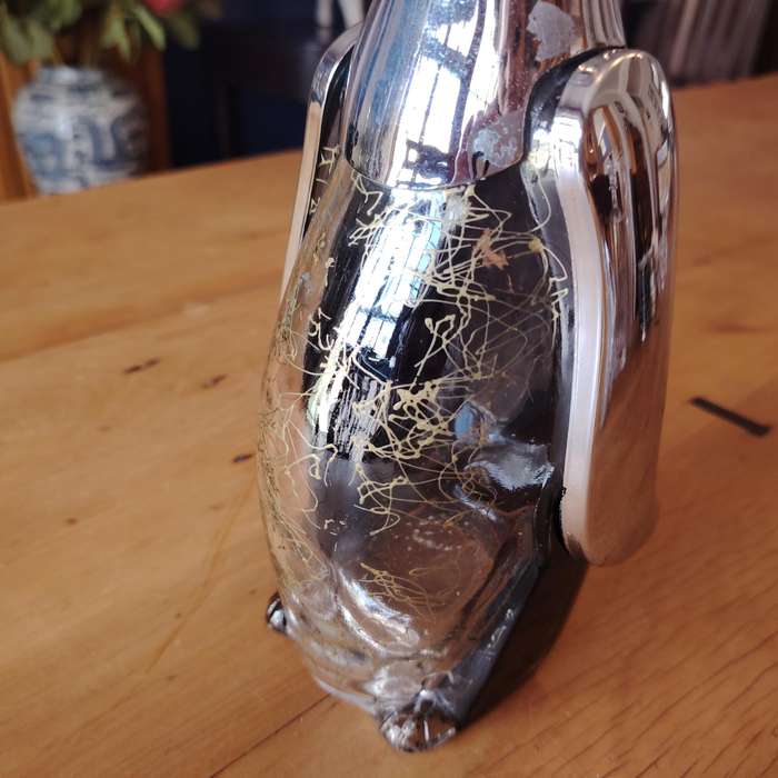 Mid-Century Japanese chrome black glass penguin liquor bottle decanter