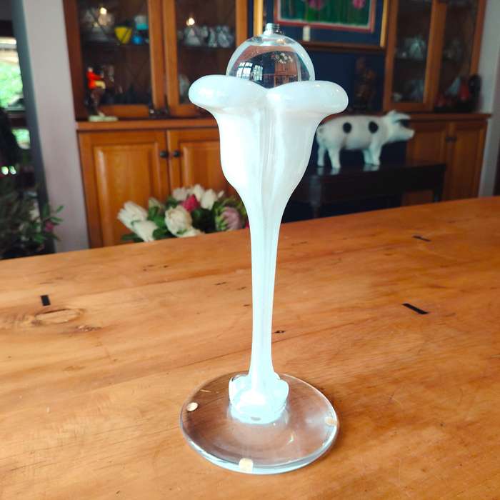 Elegant Vintage Daum France White Art Glass Candle Holder