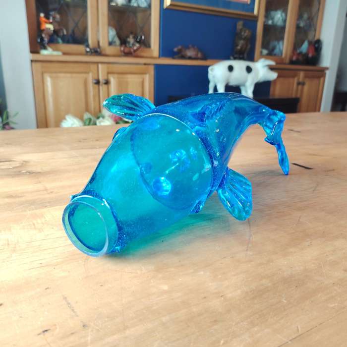Stunning X- Large Mid-Century Hand Blown Blue Glass Koi Fish