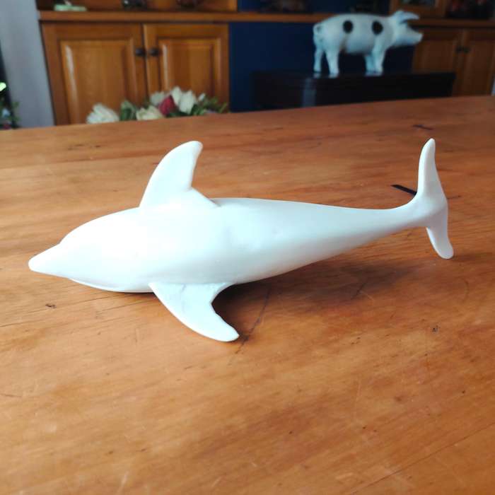 Large Crushed Marble Swimming Dolphin Sculpture