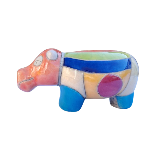Handmade Hand Painted Raku Pottery Hippo