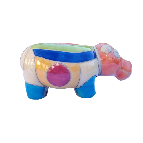 Handmade Hand Painted Raku Pottery Hippo