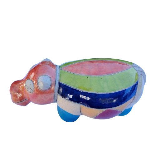 Handmade Hand Painted Raku Pottery Hippo