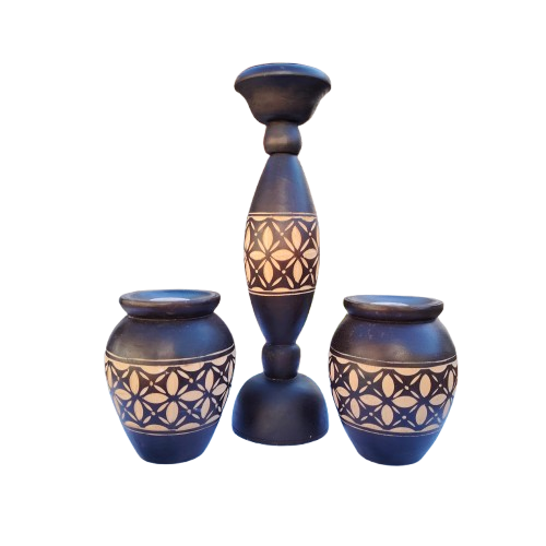 Pier 1 candle holders x 3 Teak Wood 41cm tall
