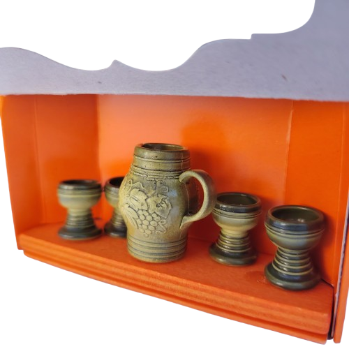 Original vintage Bodo Henning doll furniture Stonewear jug and mugs No 917,