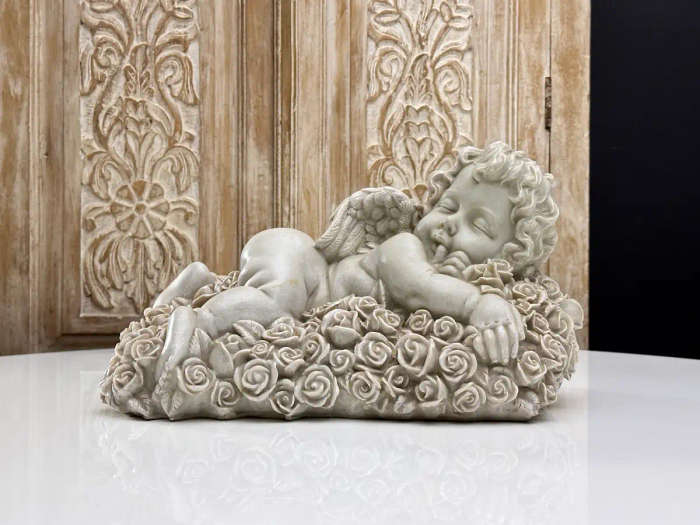 Exquisite Large Statement Bed of Roses Angel Statue