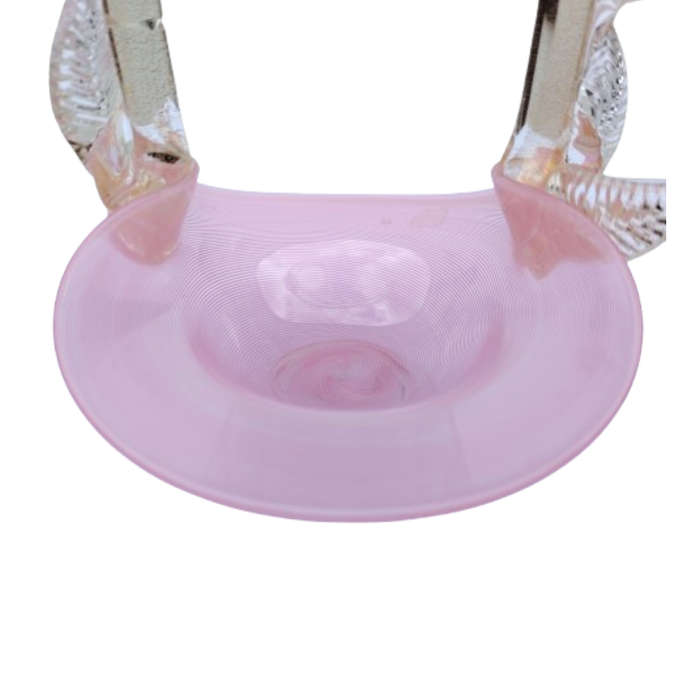 Murano Pink Candy Strip Glass Basket Clear and Gold Flex Handles