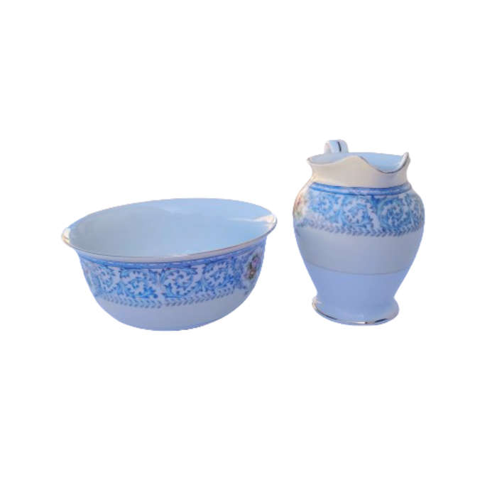 Noritake Blue and Yellow Sugar Bowl and Milk Jug