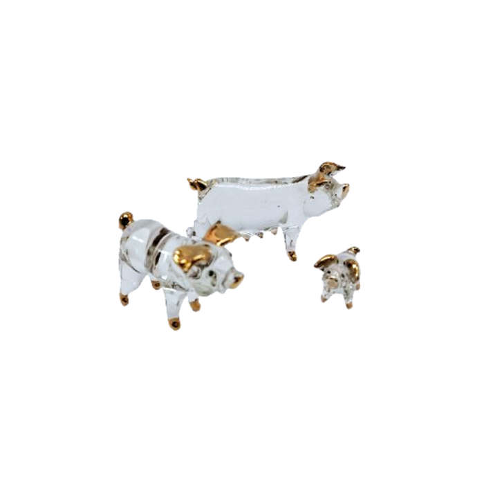 Glass Sweet Solid Pig Family with Gold Trim
