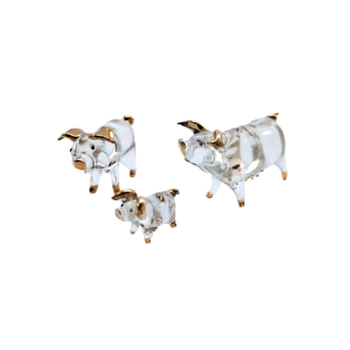 Glass Sweet Solid Pig Family with Gold Trim